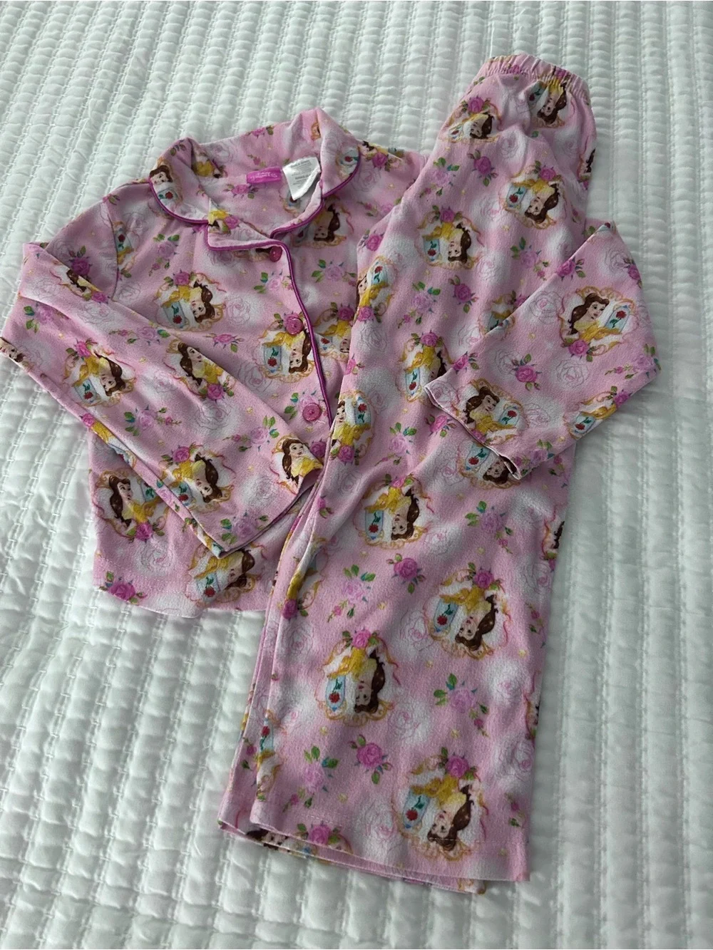 Disney Girls Pink Princess Bell Pajama Set  Size S (6/6X)